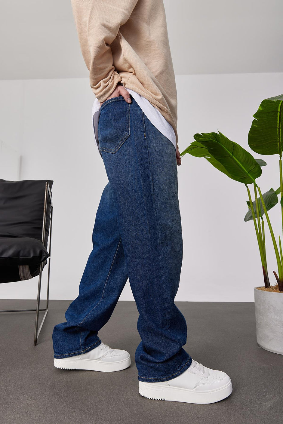 Dark Blue Wash Wide Leg Fit Jeans