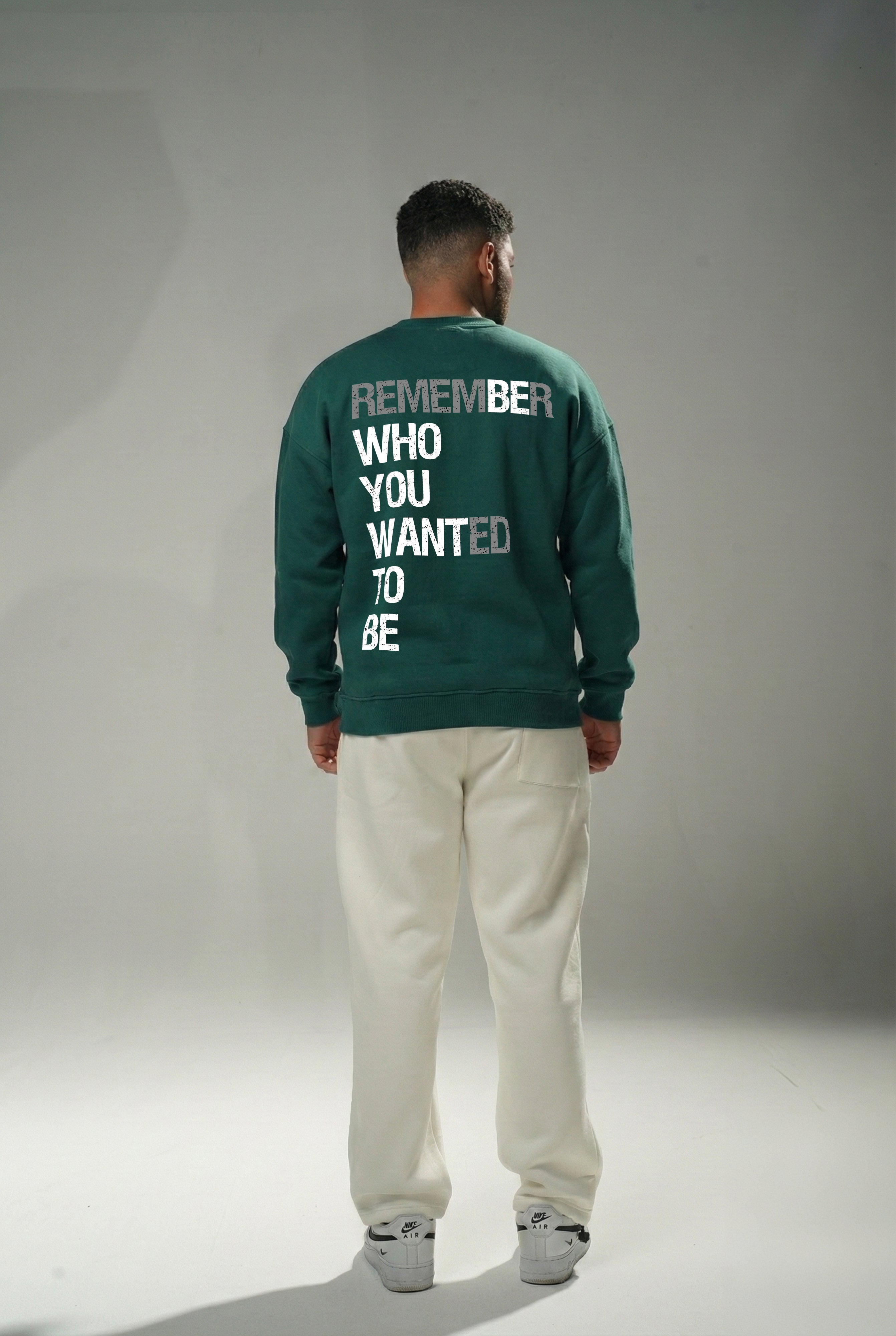 Dark Green "Remember" Oversize Crew Neck Sweeter