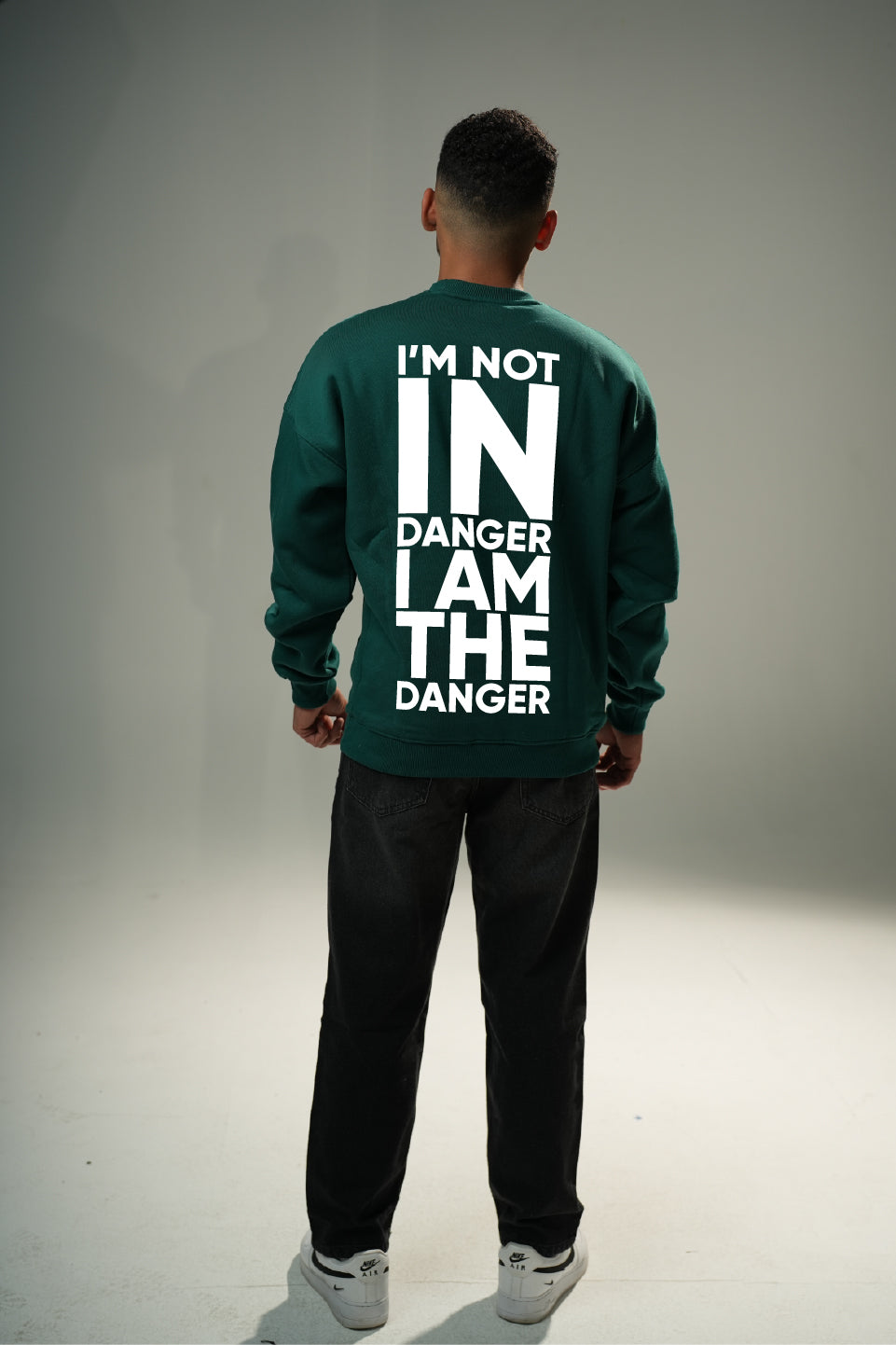 Dark Green "Danger" Oversize Crew Neck Sweeter