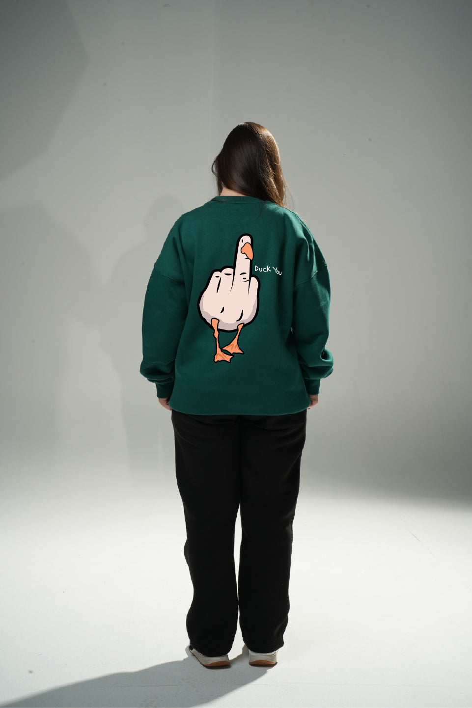 Dark Green "Duck You" Oversize Crew Neck Sweeter