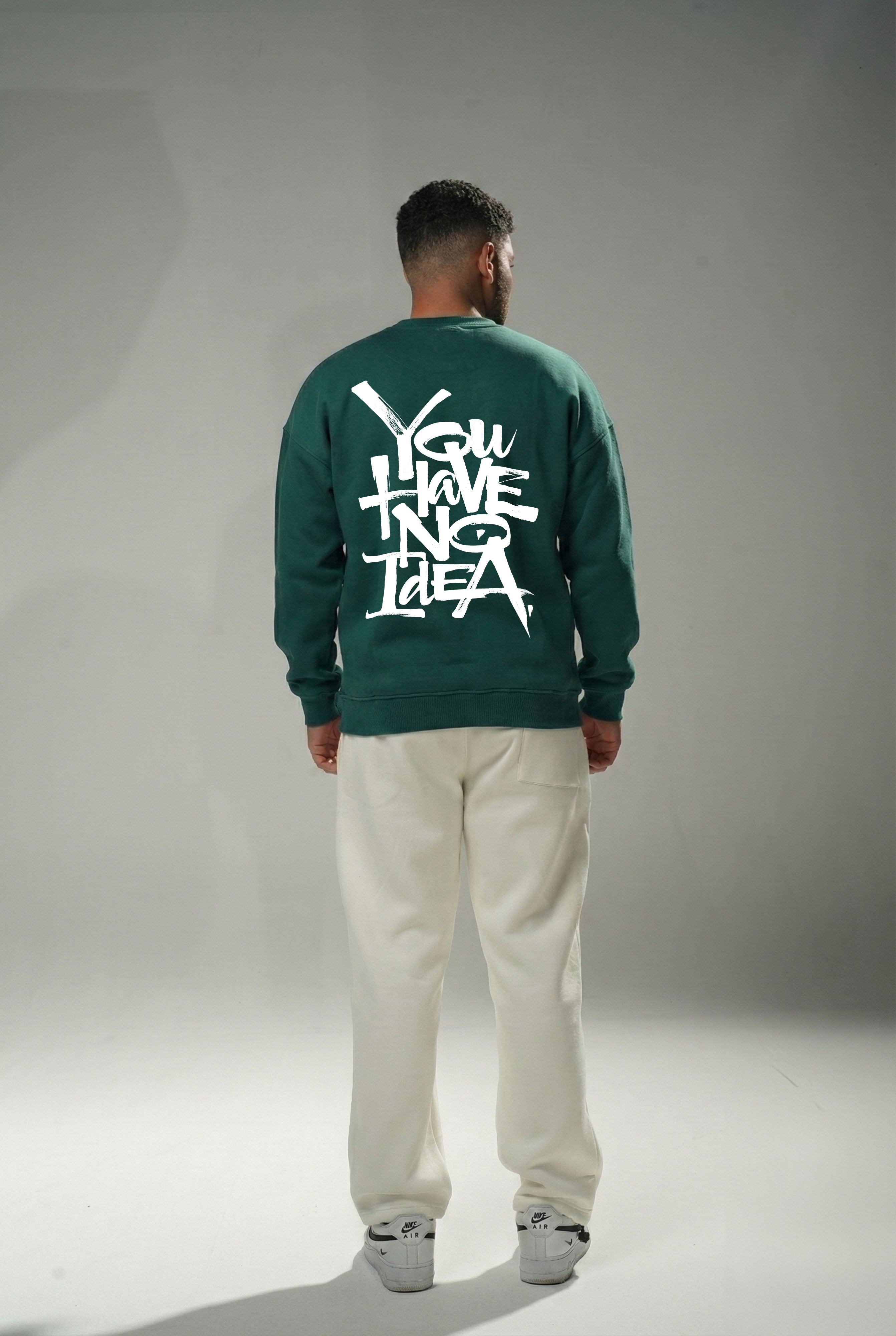 Dark Green "No Idea" Oversize Crew Neck Sweeter