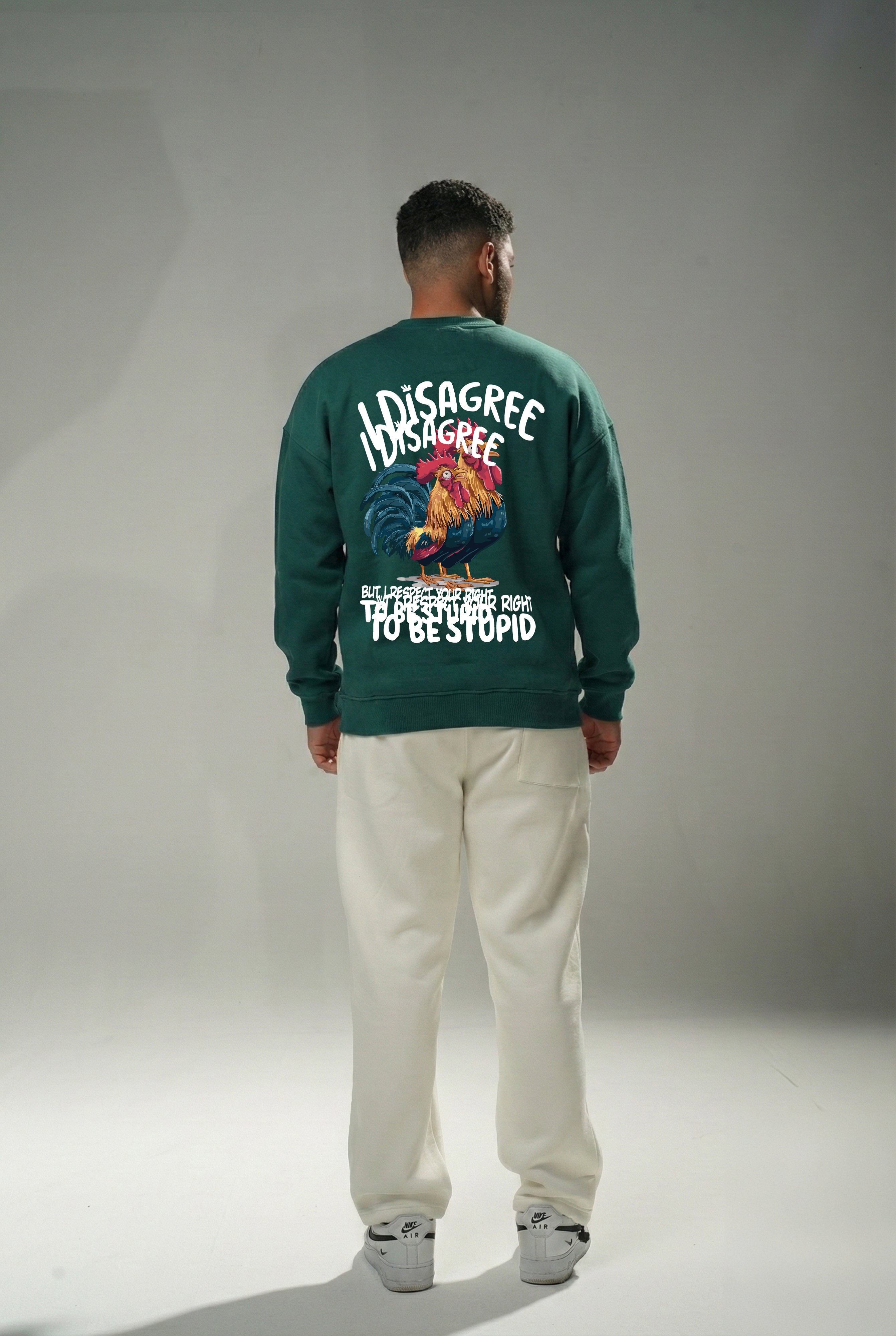Dark Green "Disagree" Oversize Crew Neck Sweeter