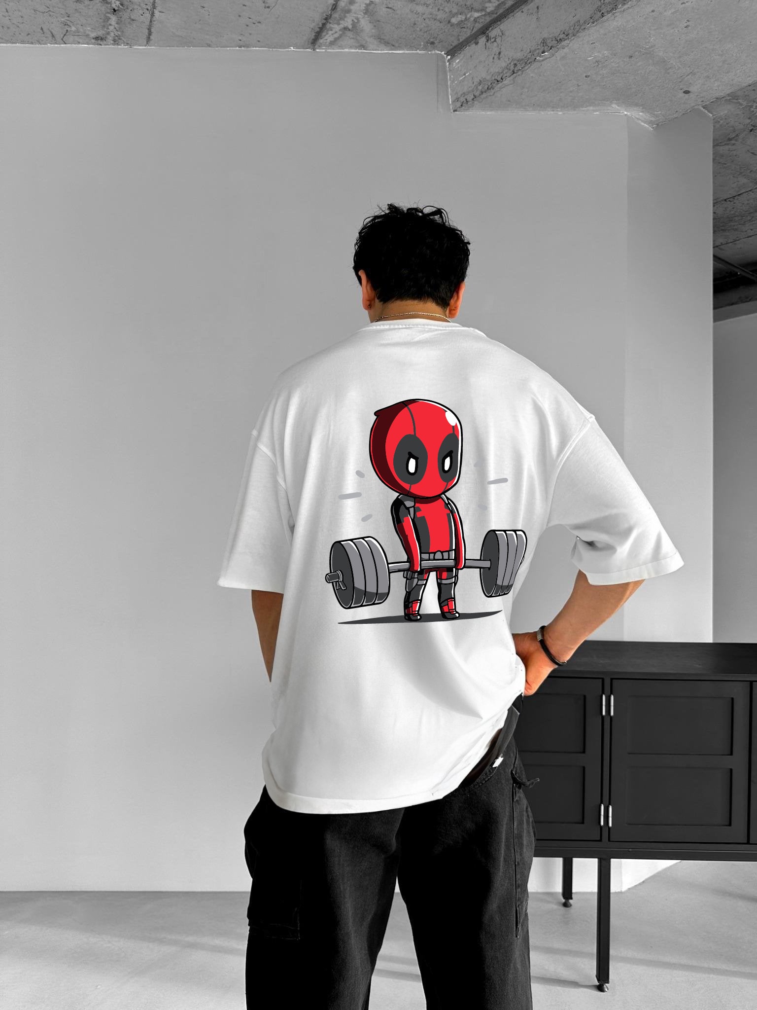 White "Deadpool" Printed Over size T-Shirt