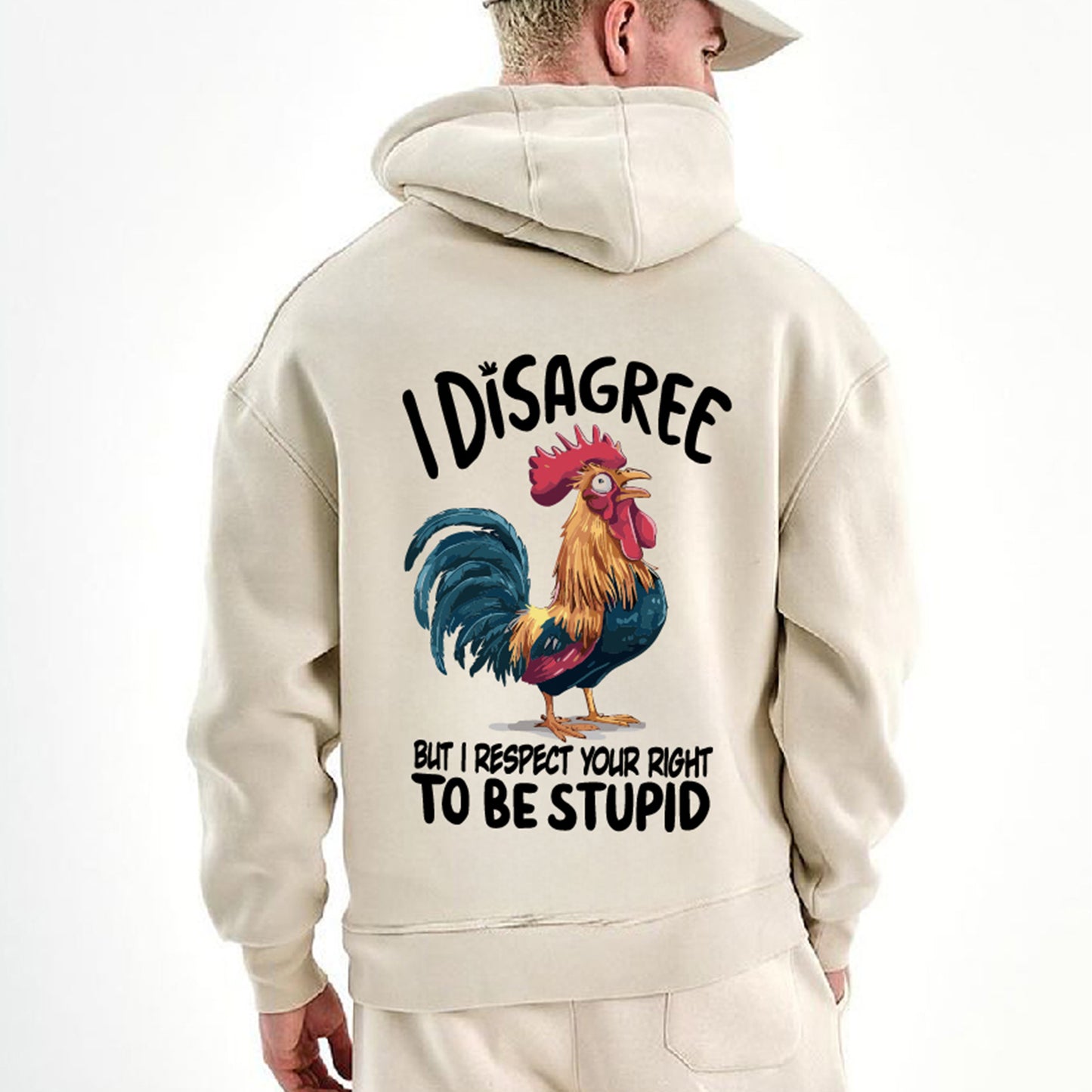 Beige "Disagree" Printed Oversize Hoodie