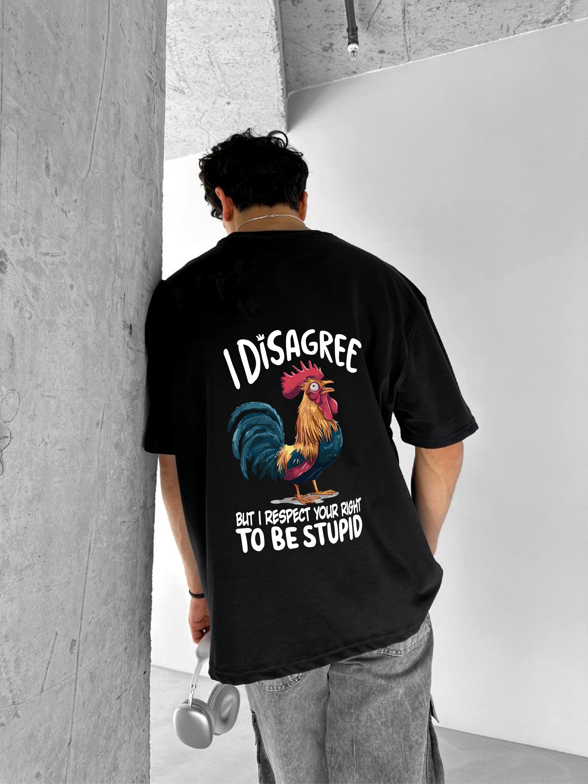 Black "Disagree" Printed Over size T-Shirt