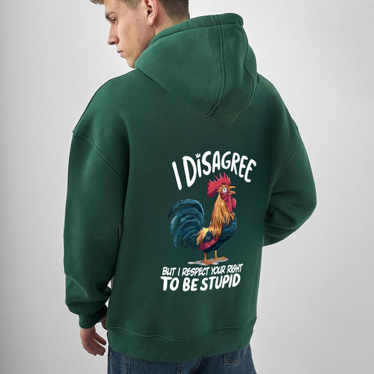 Dark Green "Disagree" Printed Oversize Hoodie