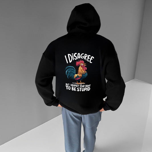 Black "Disagree" Printed Oversize Hoodie