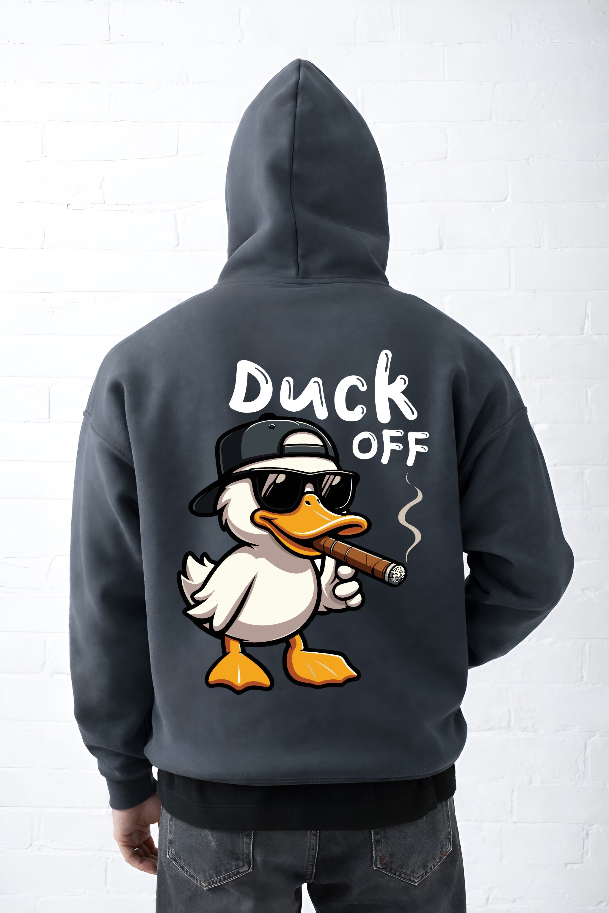 Dark Gray "Duck Off" Printed Oversize Hoodie