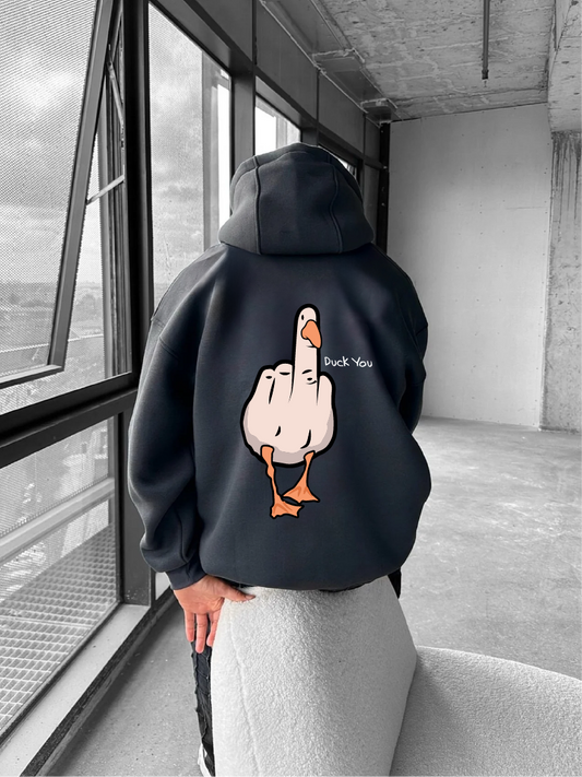 Smoked "Duck You" Printed Oversize Hoodie