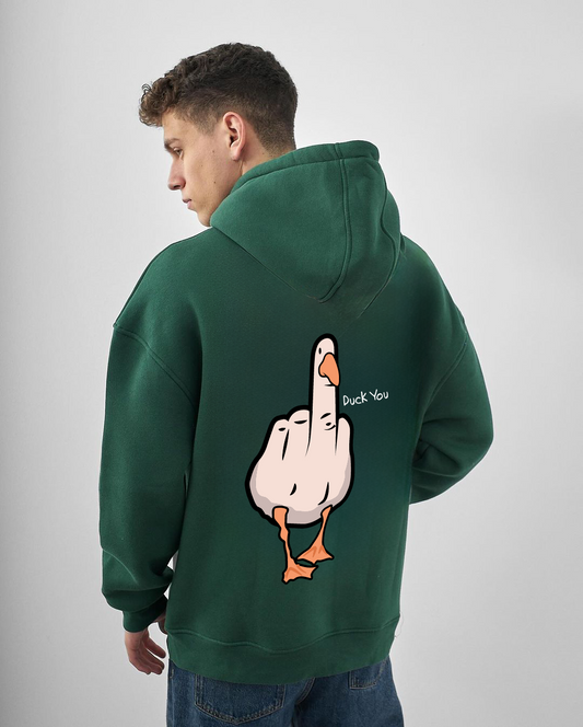 Dark Green "Duck You" Printed Oversize Hoodie