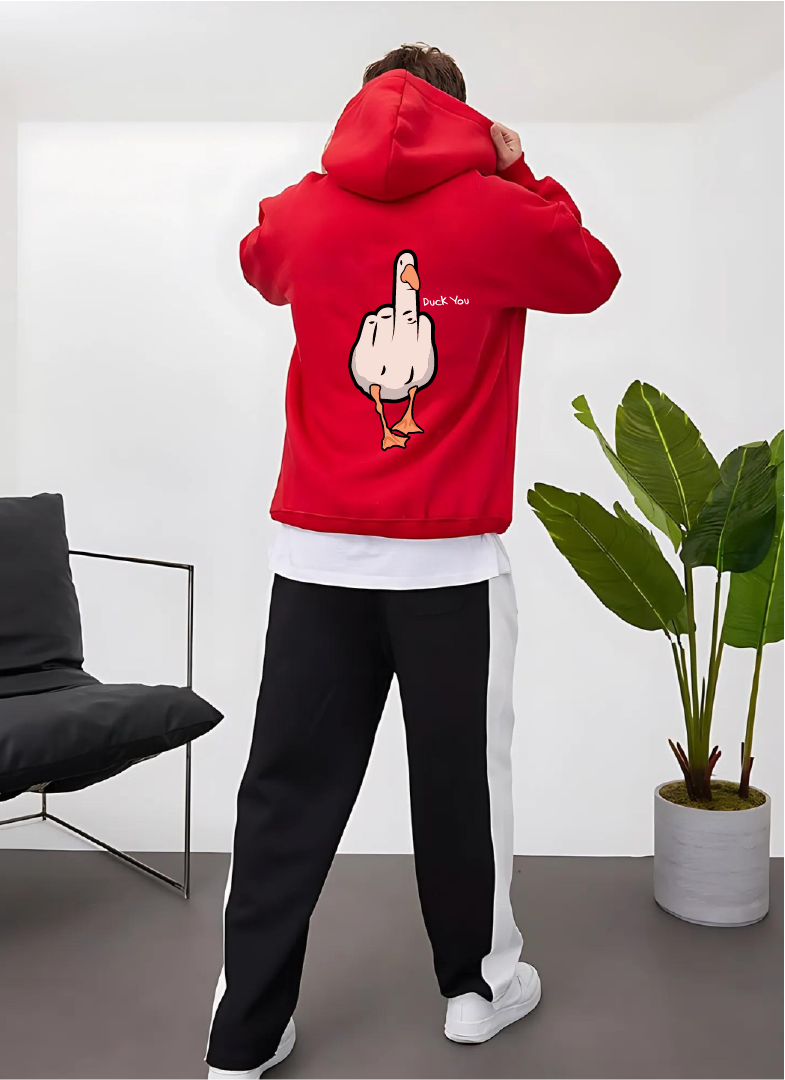 Red "Duck You" Printed Oversize Hoodie