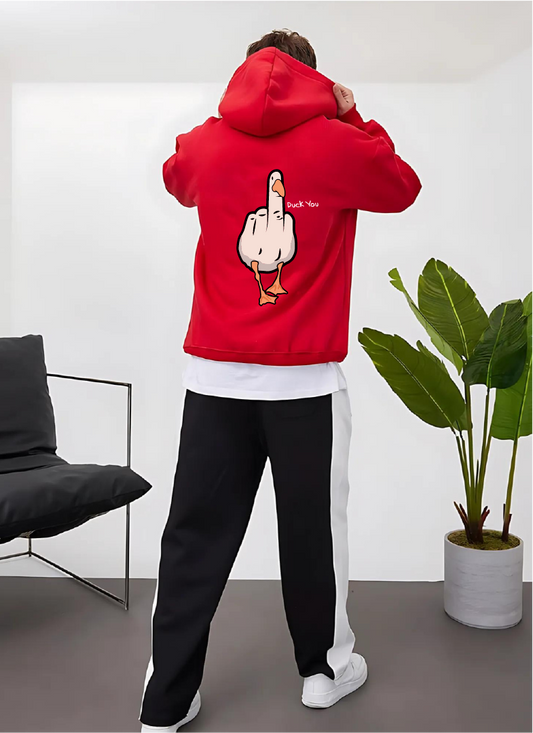 Red "Duck You" Printed Oversize Hoodie