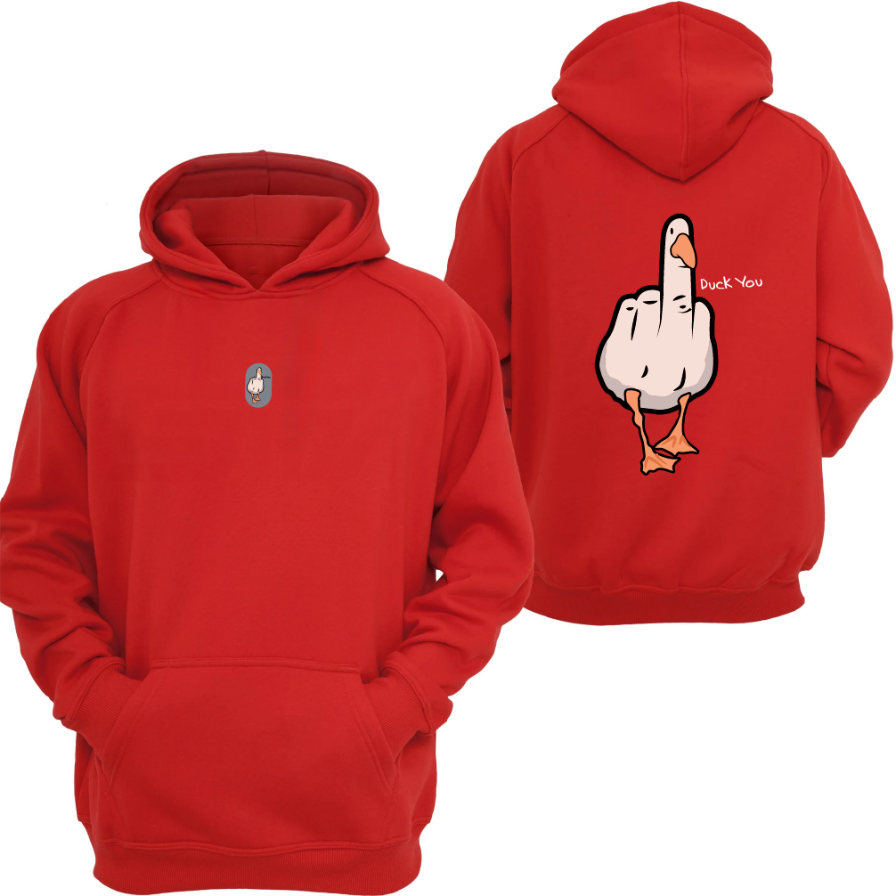 Red "Duck You" Printed Oversize Hoodie