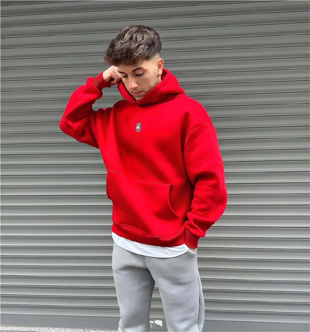 Red "Duck You" Printed Oversize Hoodie