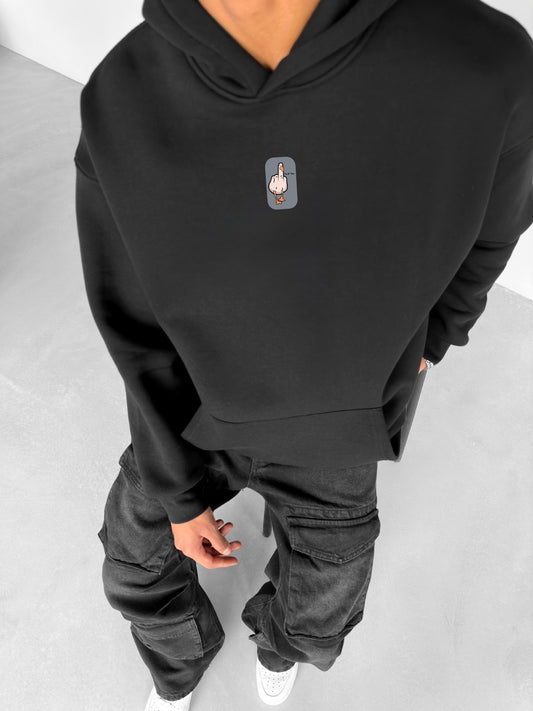 Black "Duck You" Printed Oversize Hoodie