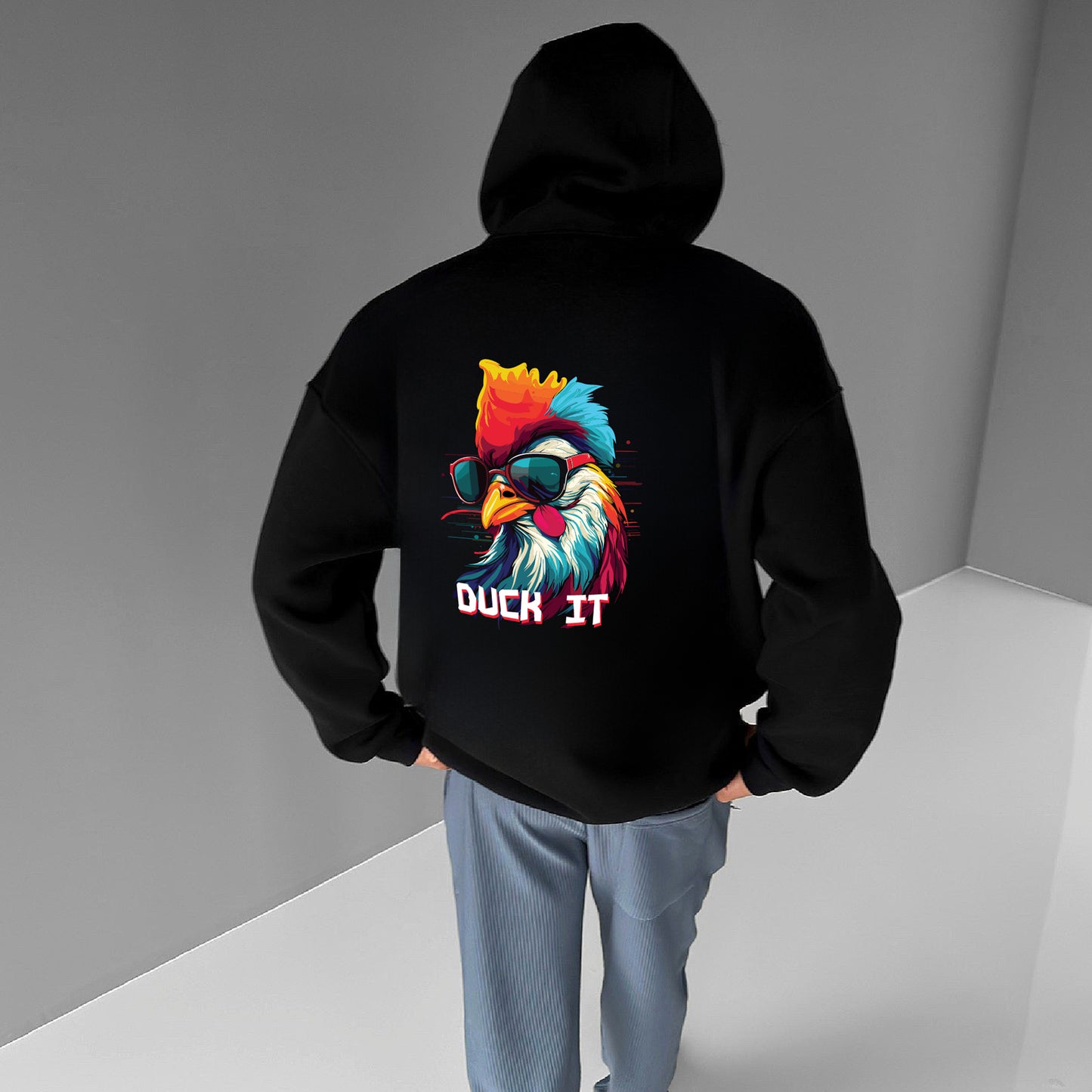 Black "Duck it" Printed Oversize Hoodie