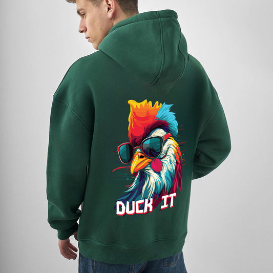 Dark Green "Duck IT" Printed Oversize Hoodie