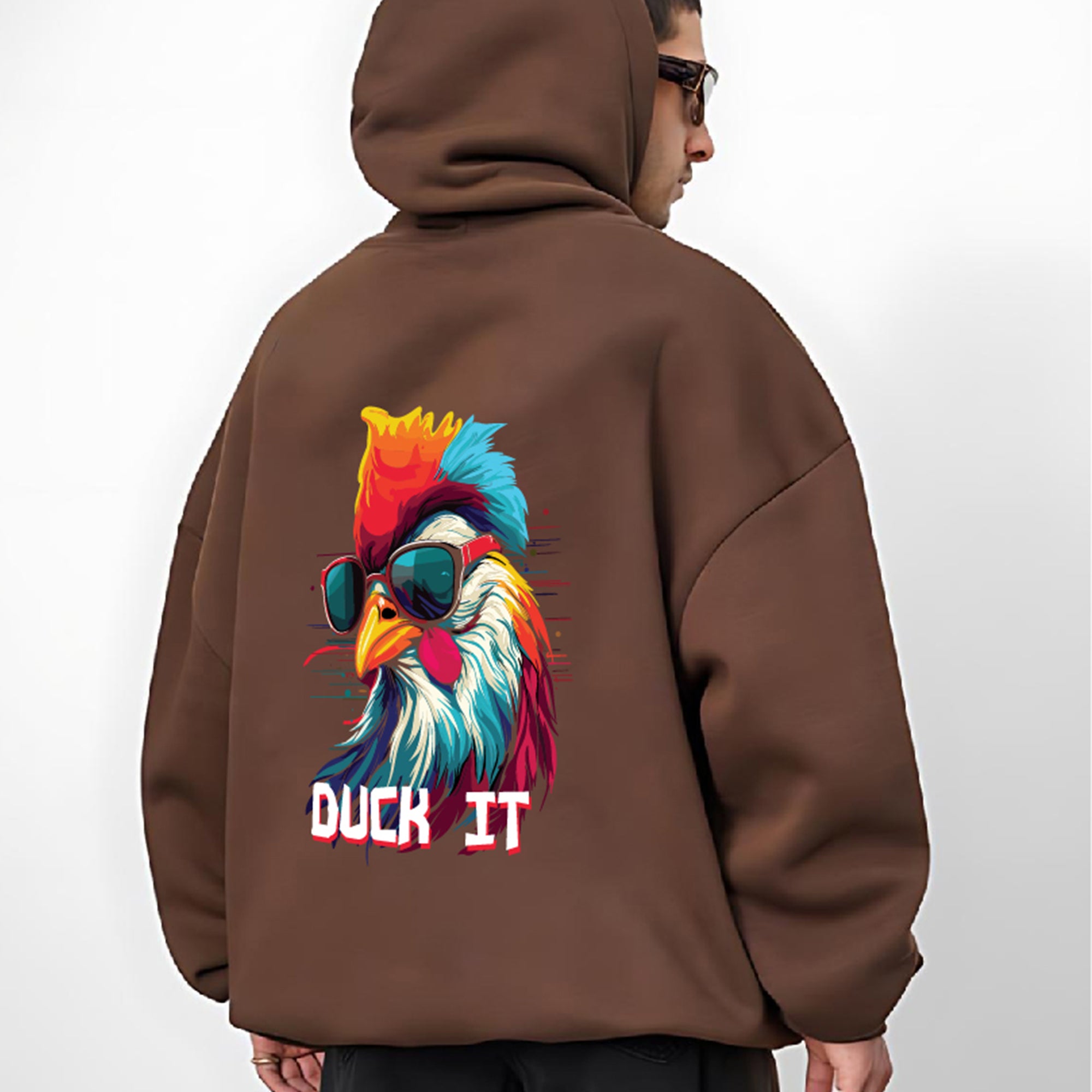 Brown "Duck IT" Printed Oversize Hoodie