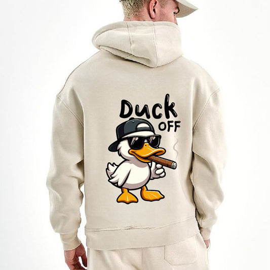 Beige "Duck OFF" Printed Oversize Hoodie