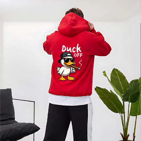 Red "Duck Off" Printed Oversize Hoodie