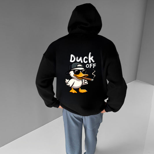 Black "Duck Off" Printed Oversize Hoodie