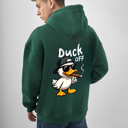 Dark Green "Duck Off" Printed Oversize Hoodie