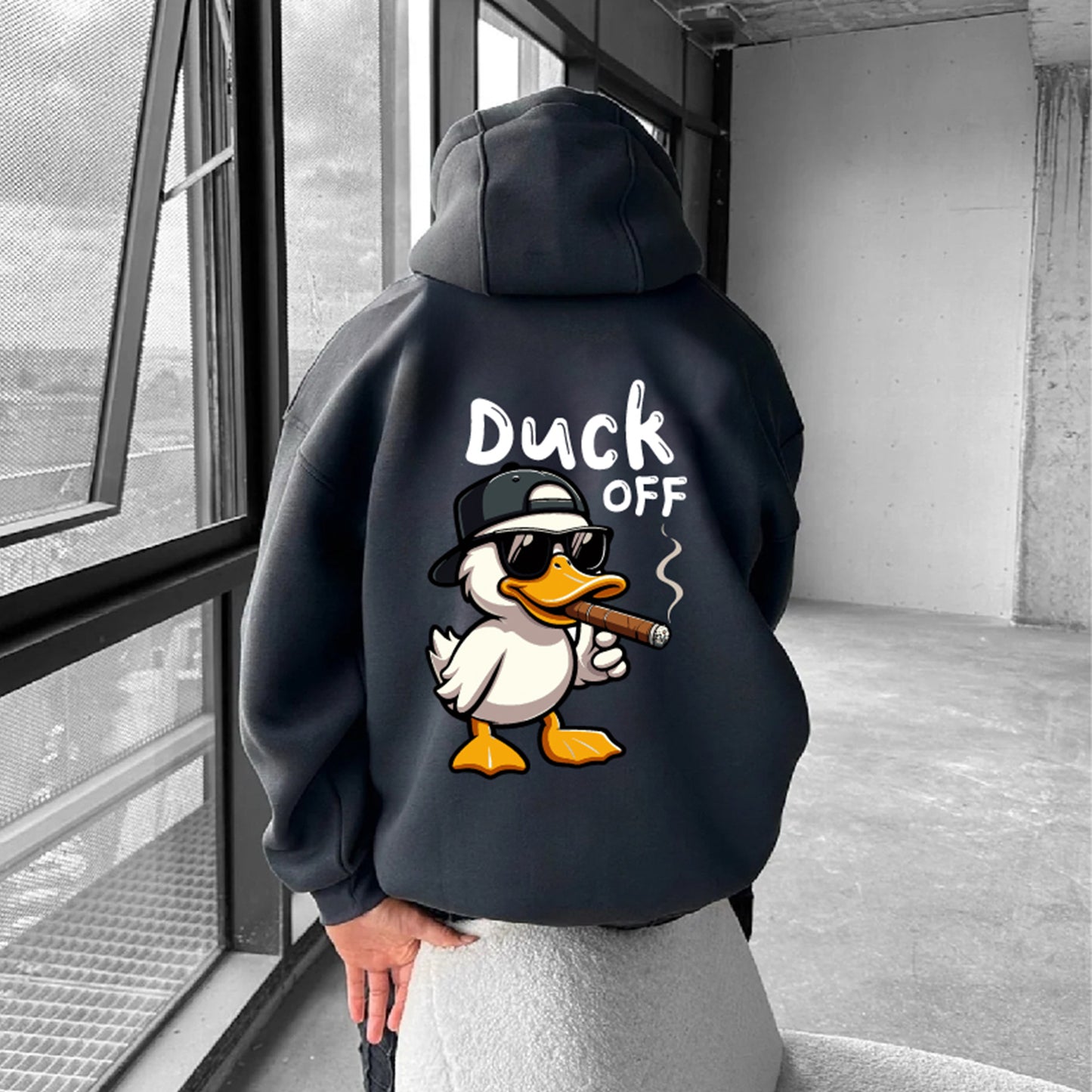 Smoked "Duck Off" Printed Oversize Hoodie