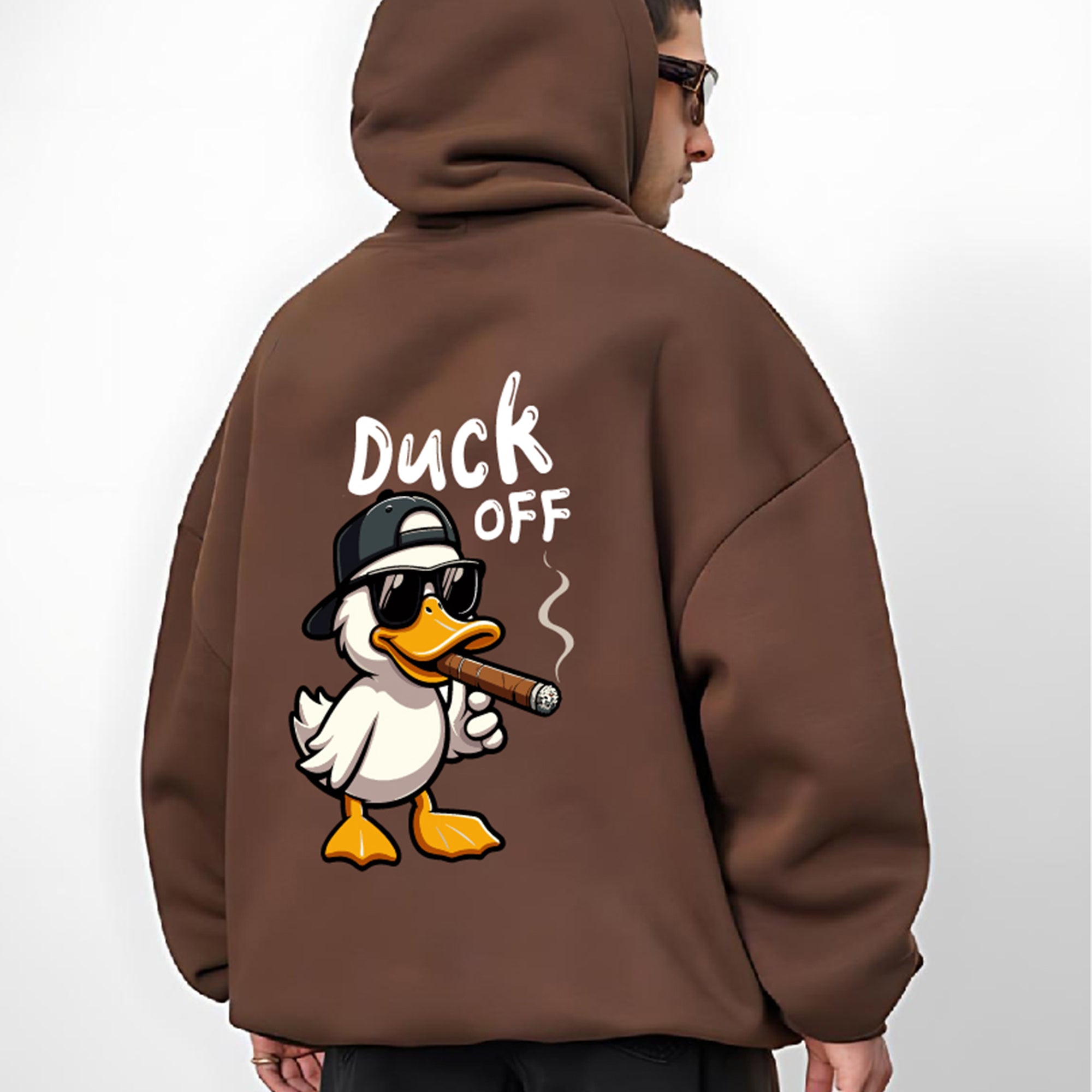 Brown "Duck Off" Printed Oversize Hoodie