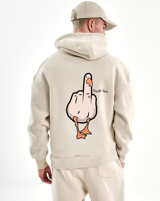 Beige "Duck You" Printed Oversize Hoodie