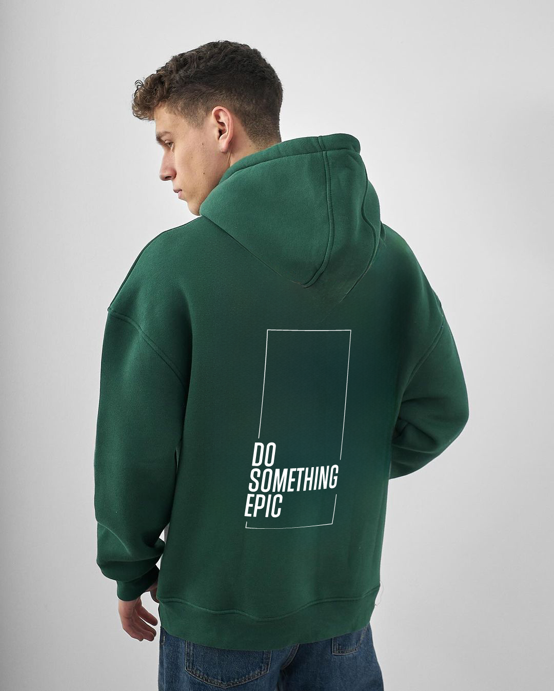 Dark Green "Epic" Printed Oversize Hoodie