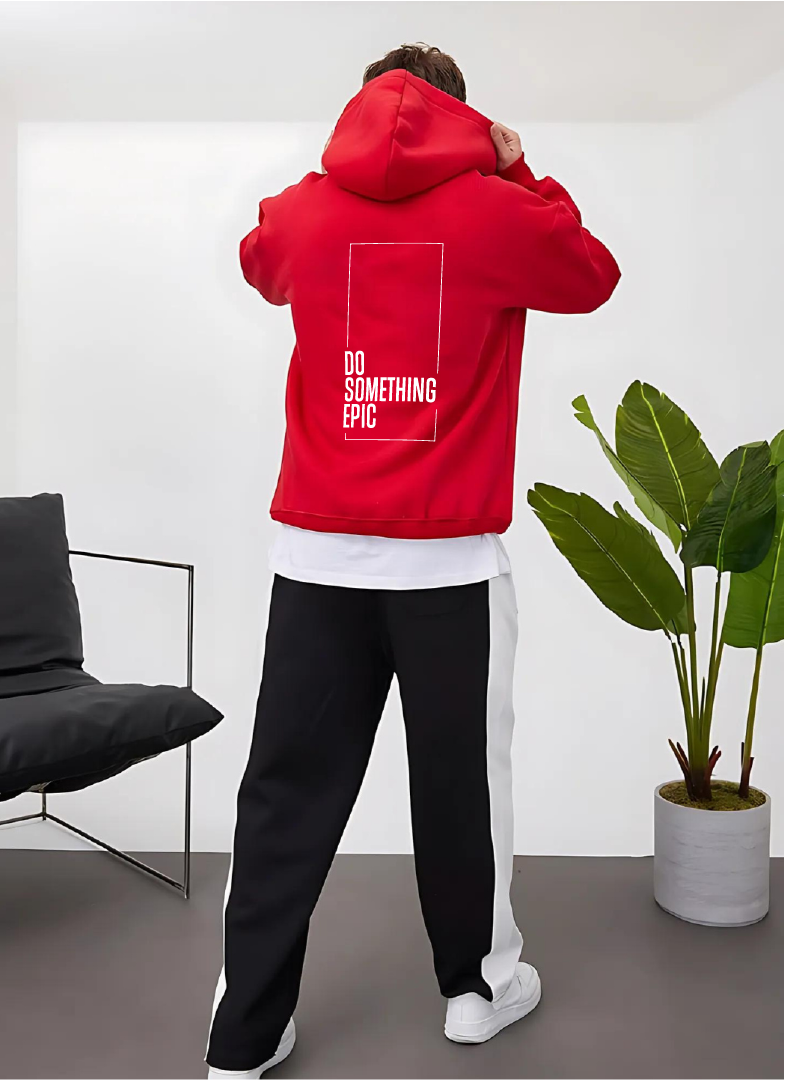 Red "Epic" Printed Oversize Hoodie
