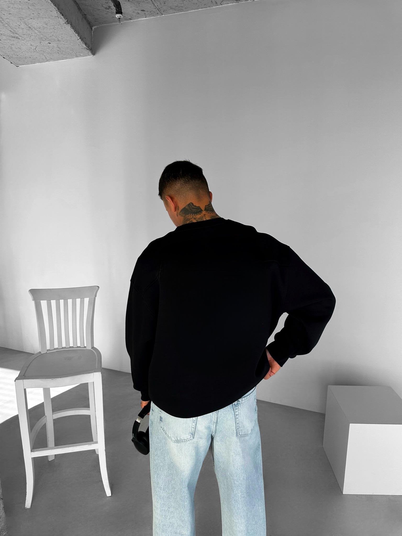 Oversize Black Crew Neck Basic Sweatshirt