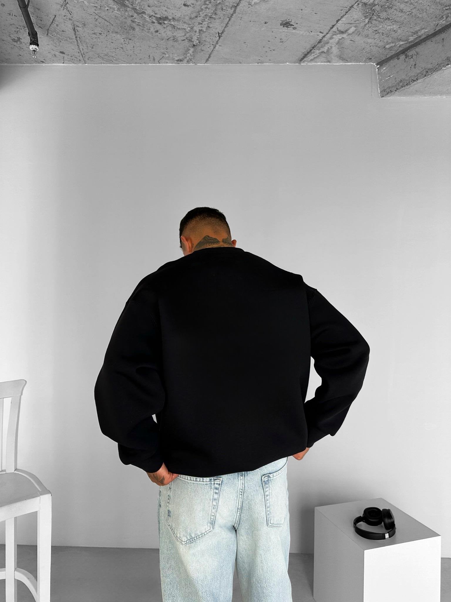 Oversize Black Crew Neck Basic Sweatshirt