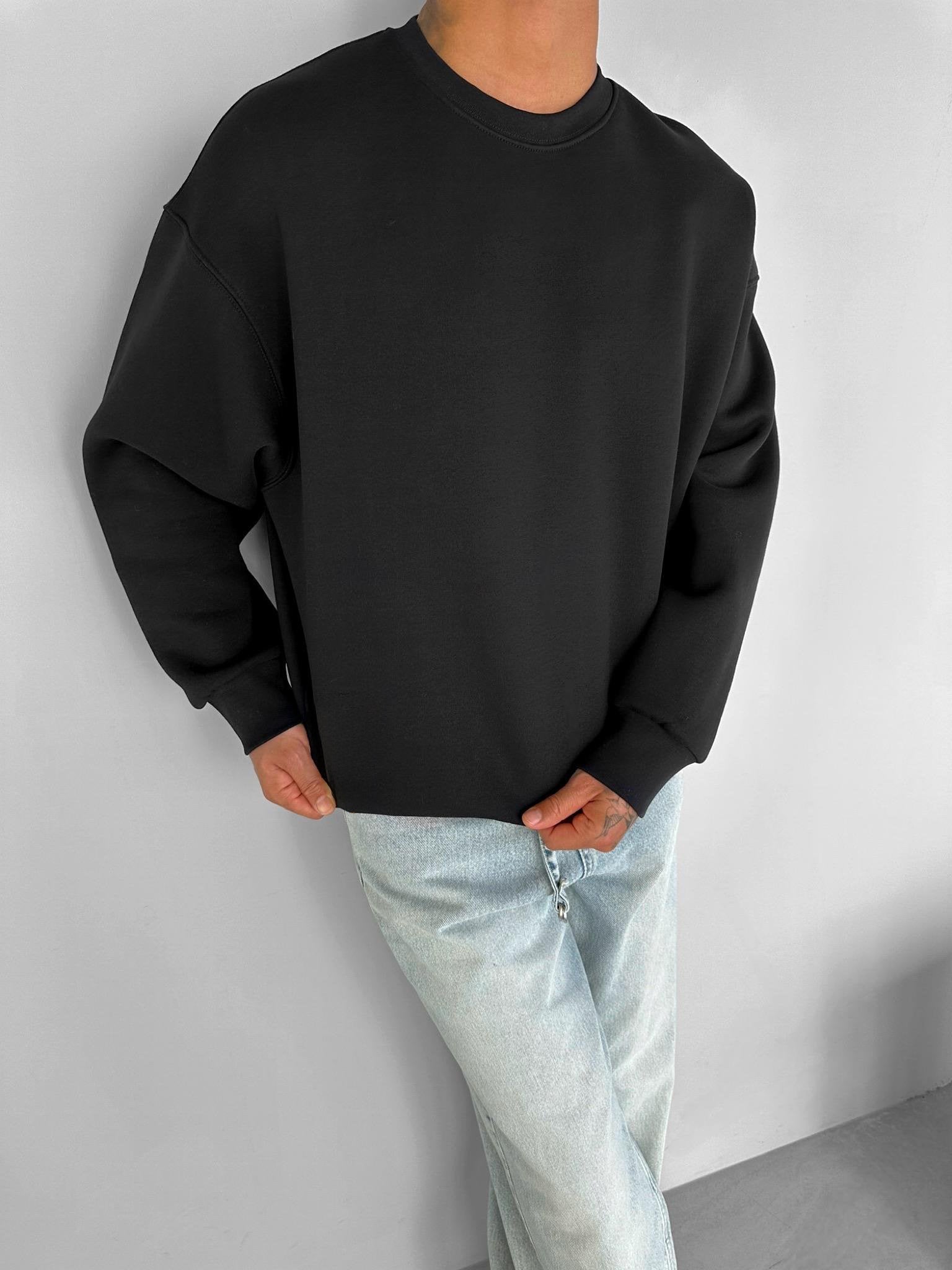 Oversize Black Crew Neck Basic Sweatshirt