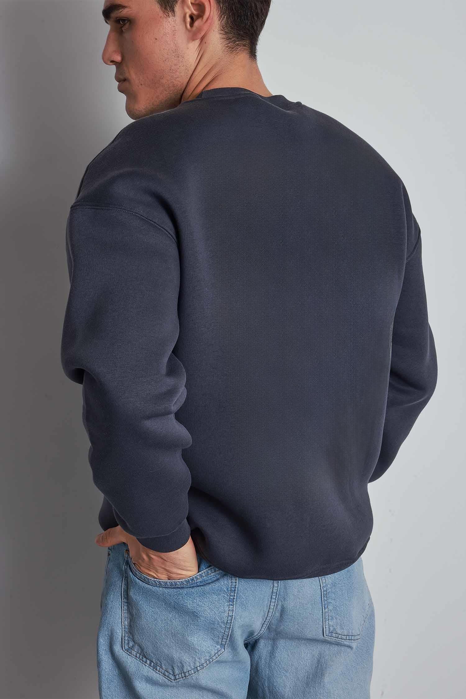 Oversize Dark Gray Crew Neck Basic Sweatshirt