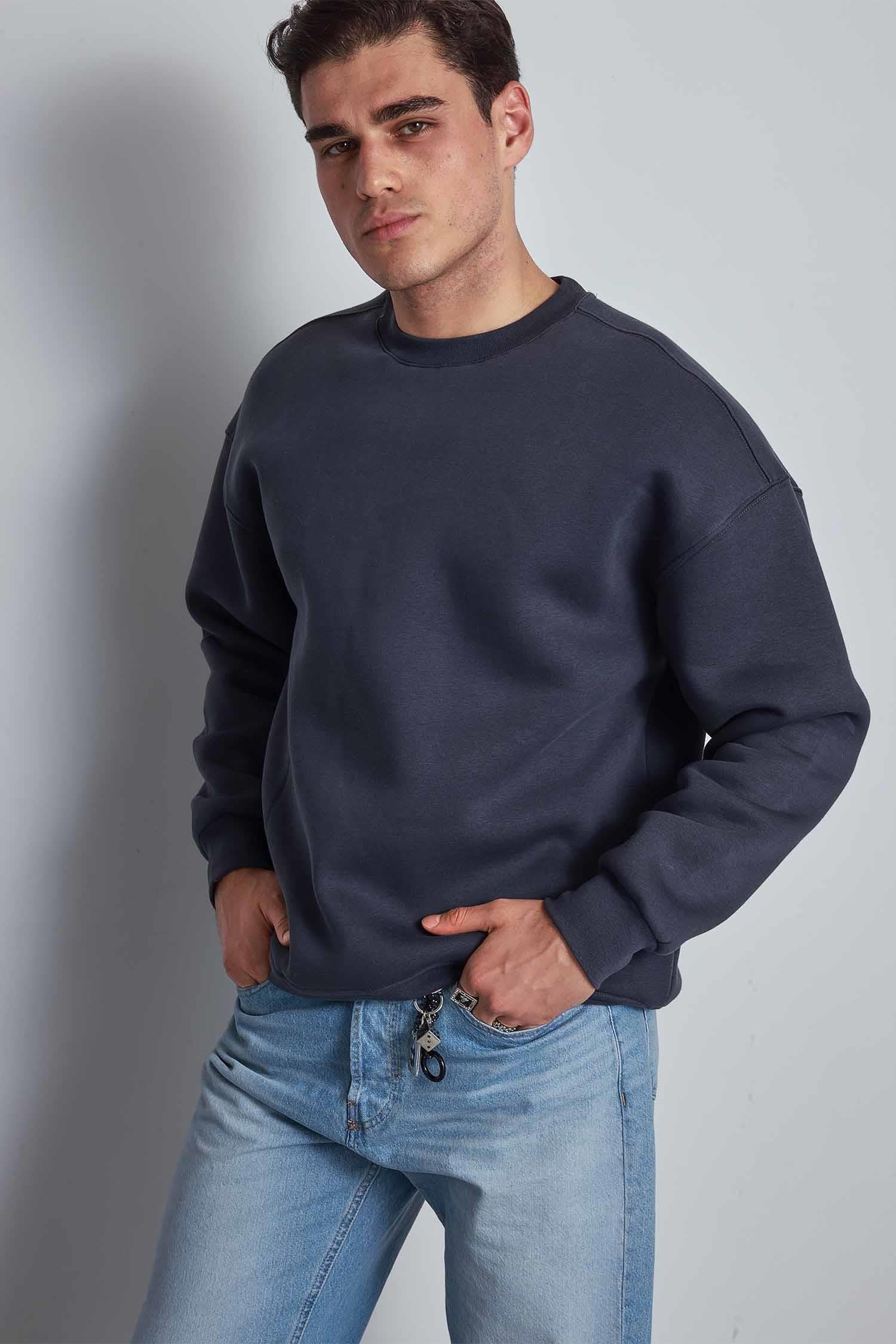 Oversize Dark Gray Crew Neck Basic Sweatshirt