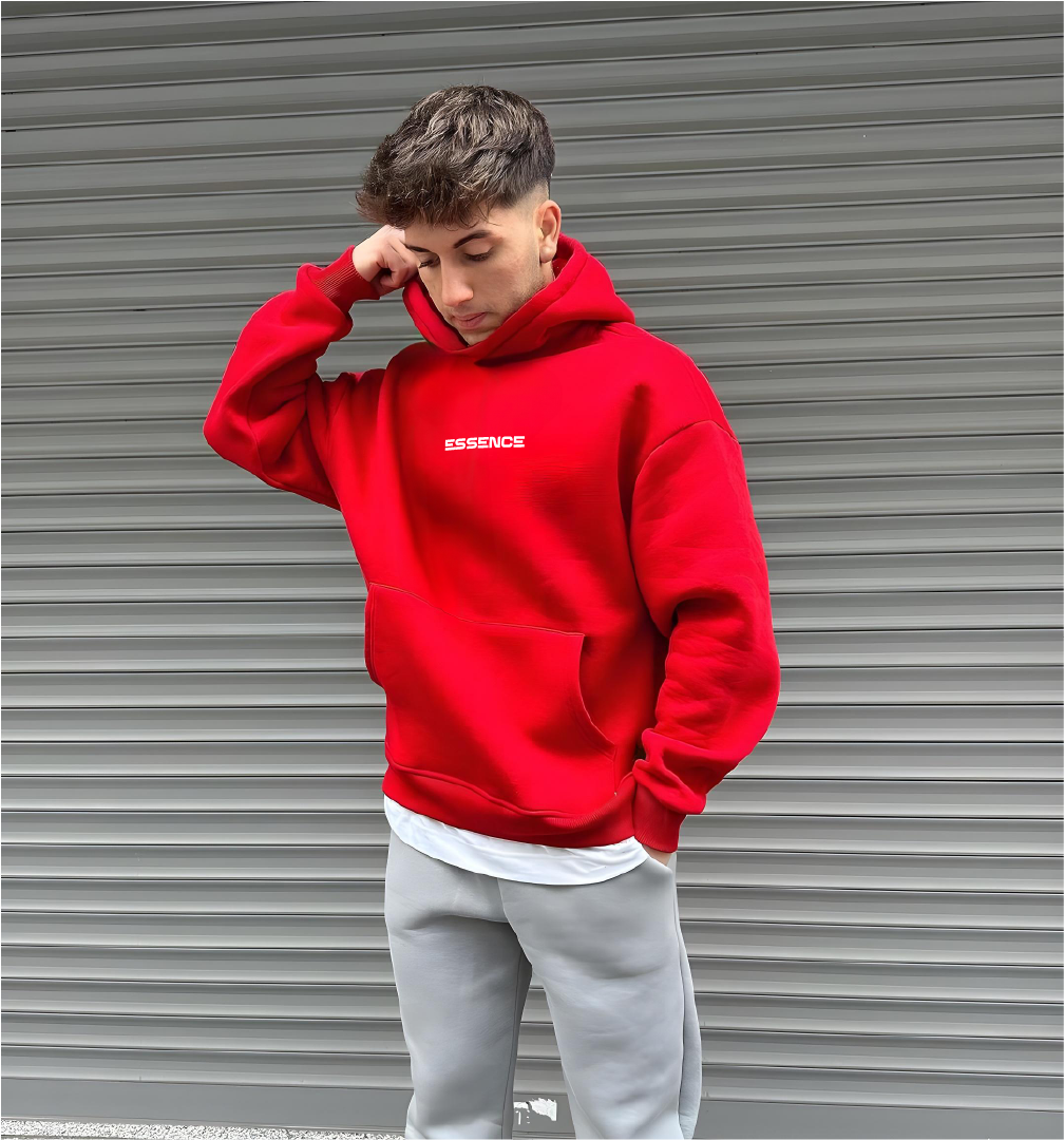 Red "Essence" Printed Oversize Hoodie