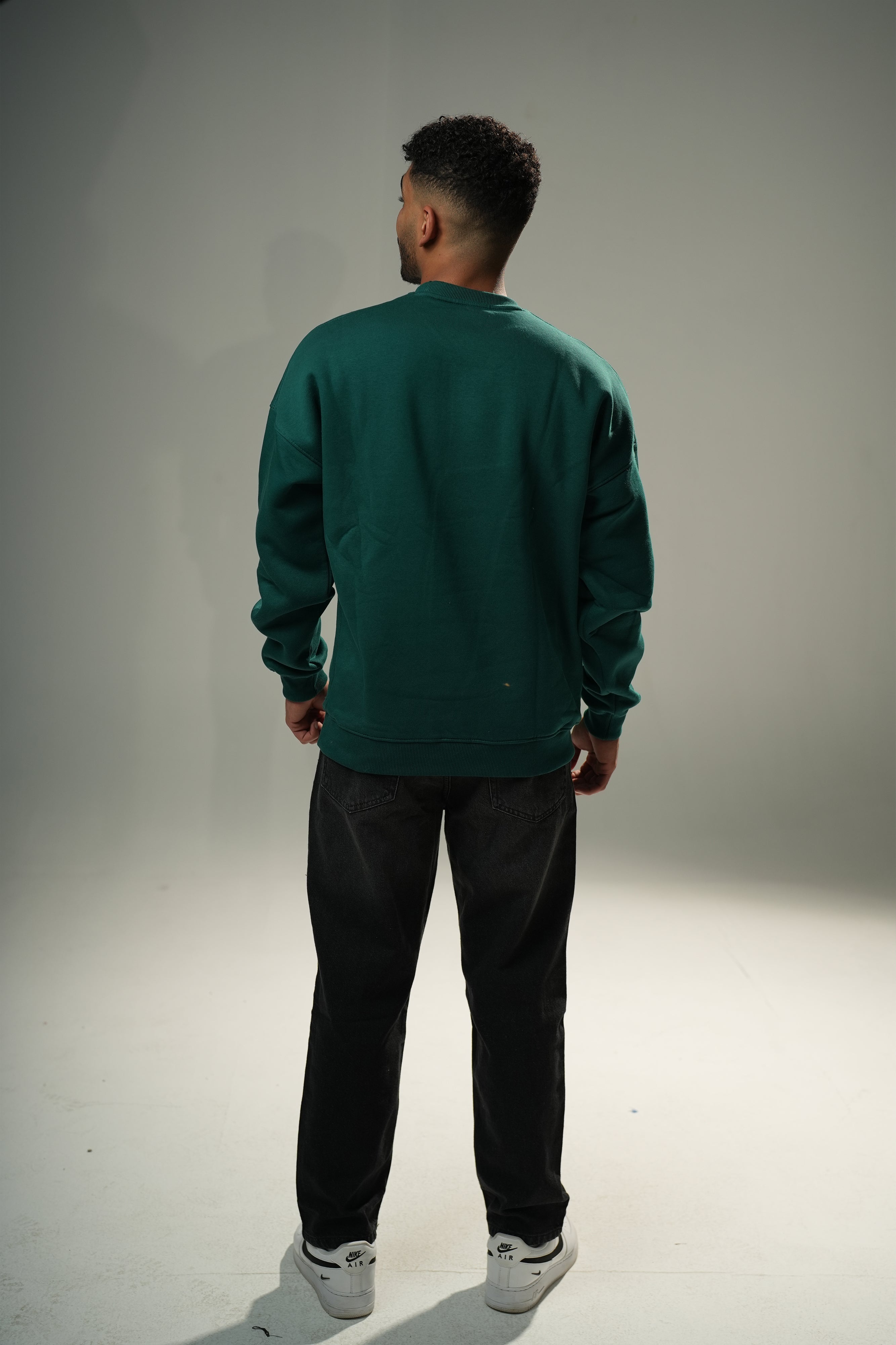 Dark Green Oversize Black Crew Neck Basic Sweatshirt
