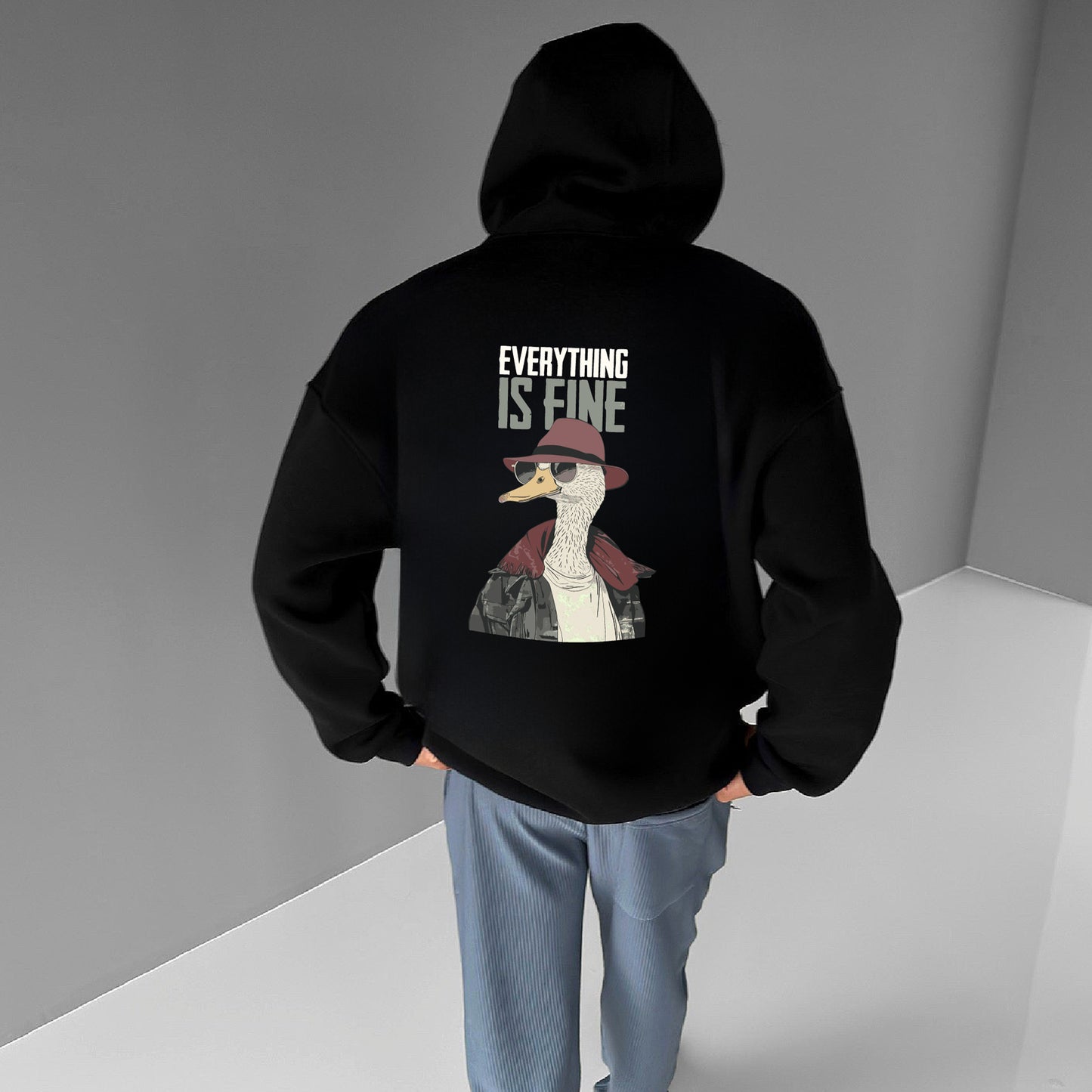 Black "Fine" Printed Oversize Hoodie