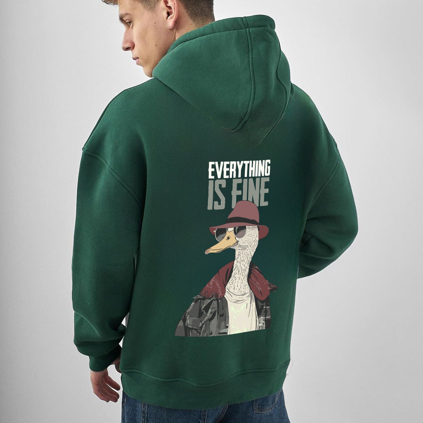 Dark Green "Fine" Printed Oversize Hoodie