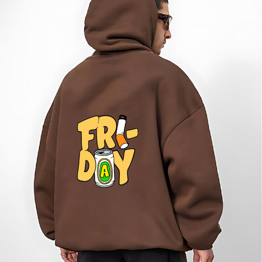 Brown "Friday" Printed Oversize Hoodie