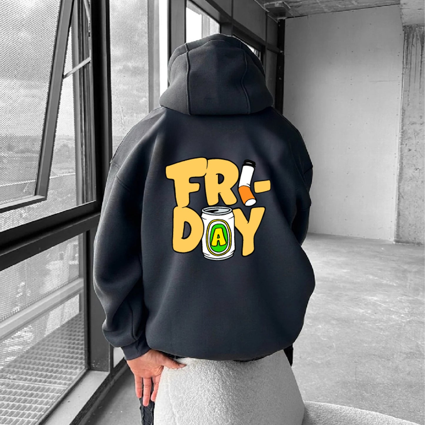 Smoked "Friday" Printed Oversize Hoodie