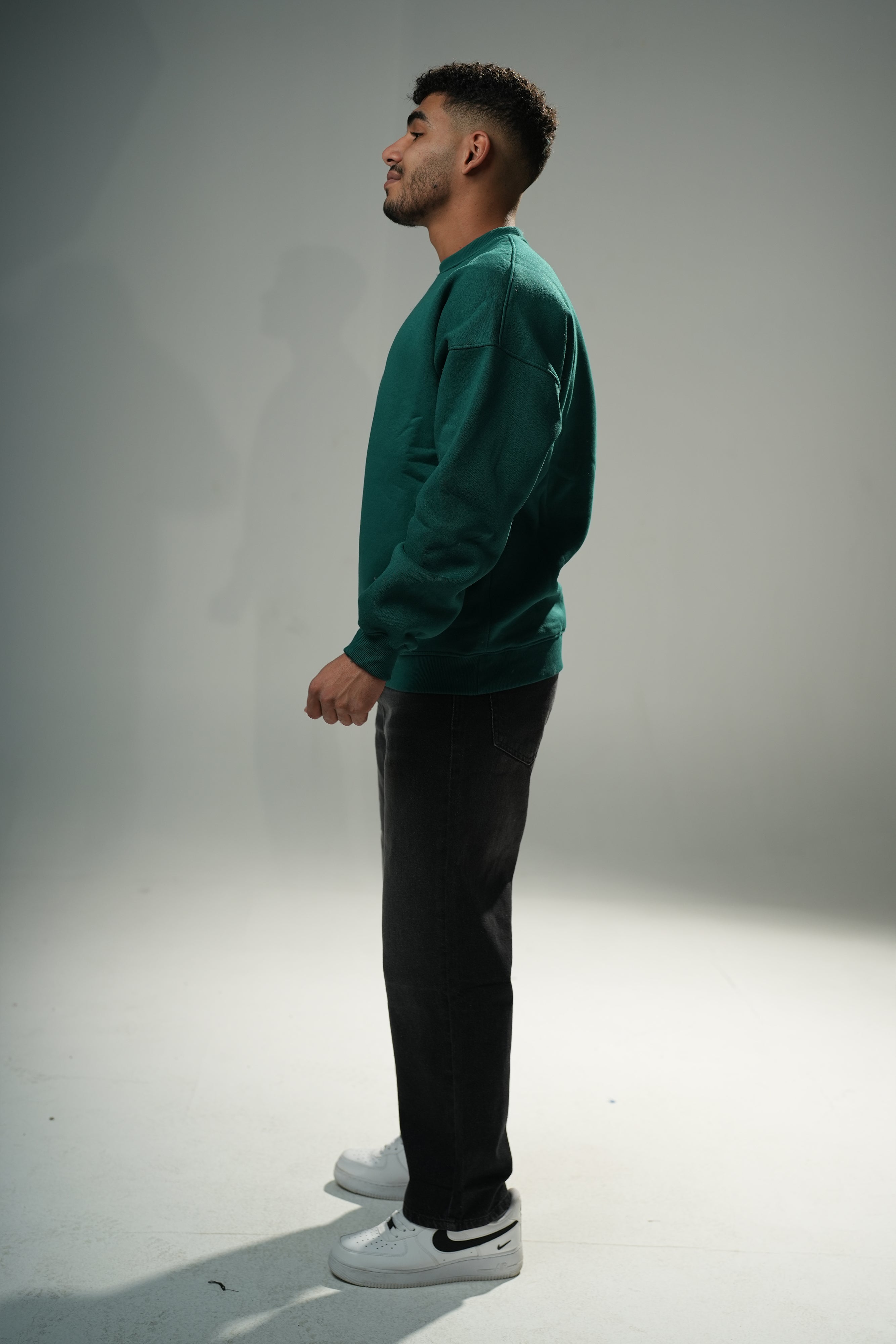 Dark Green Oversize Black Crew Neck Basic Sweatshirt