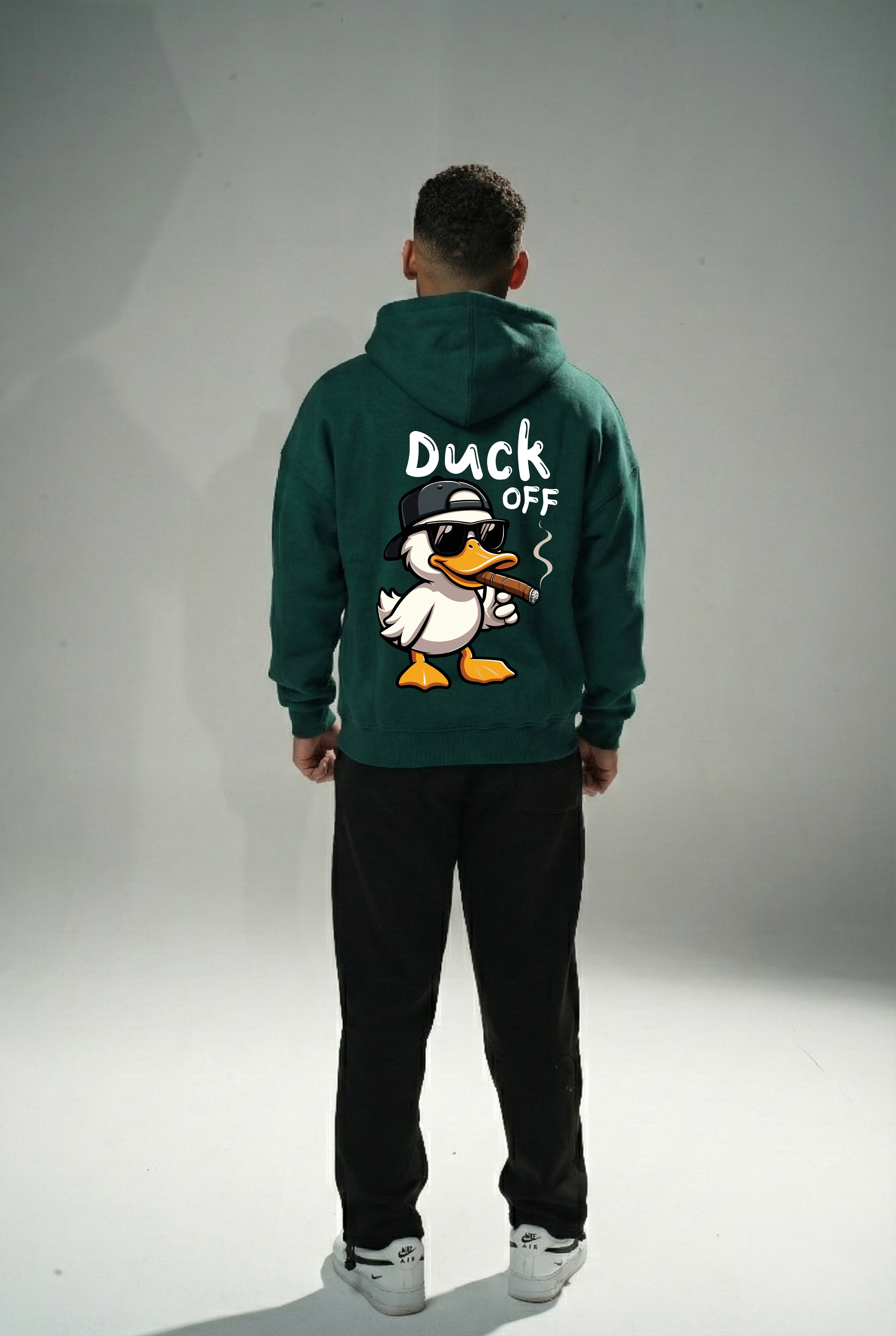 Dark Green "Duck Off" Printed Oversize Hoodie