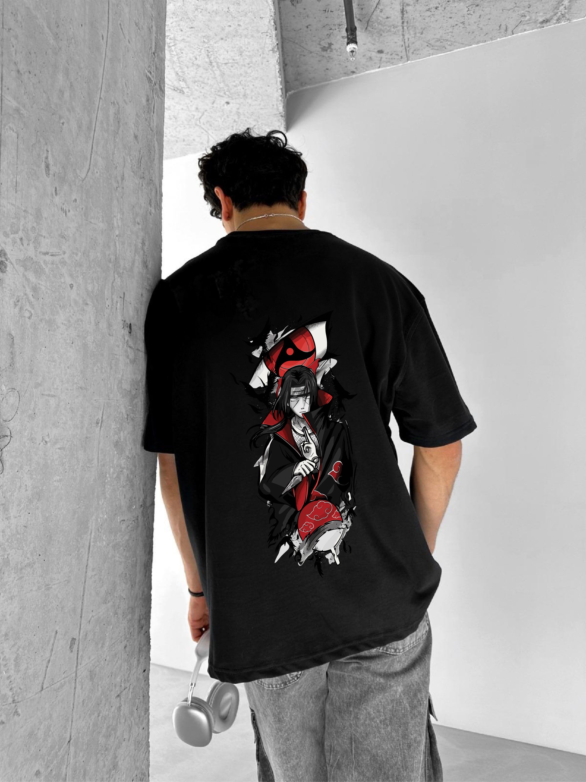 Black "itachi" Printed Over size T-Shirt