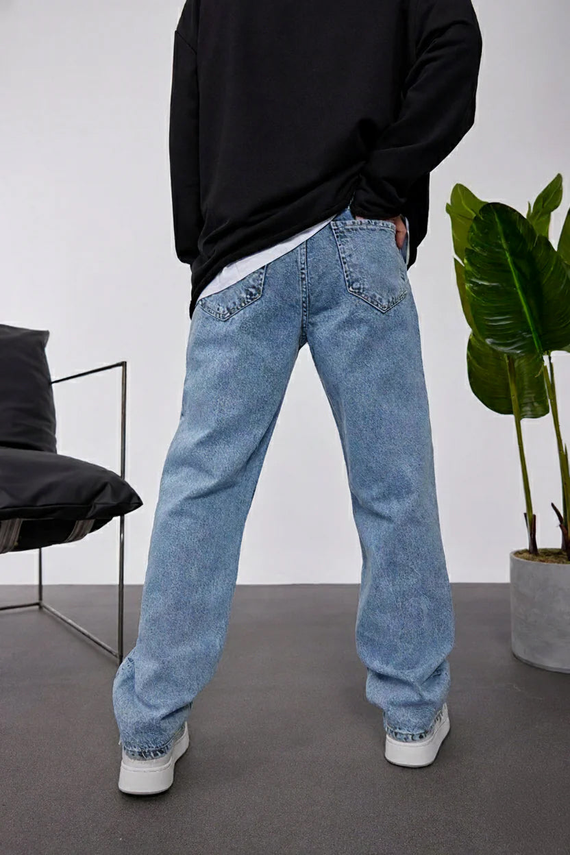 Light Blue Wash Wide Leg Fit Jeans