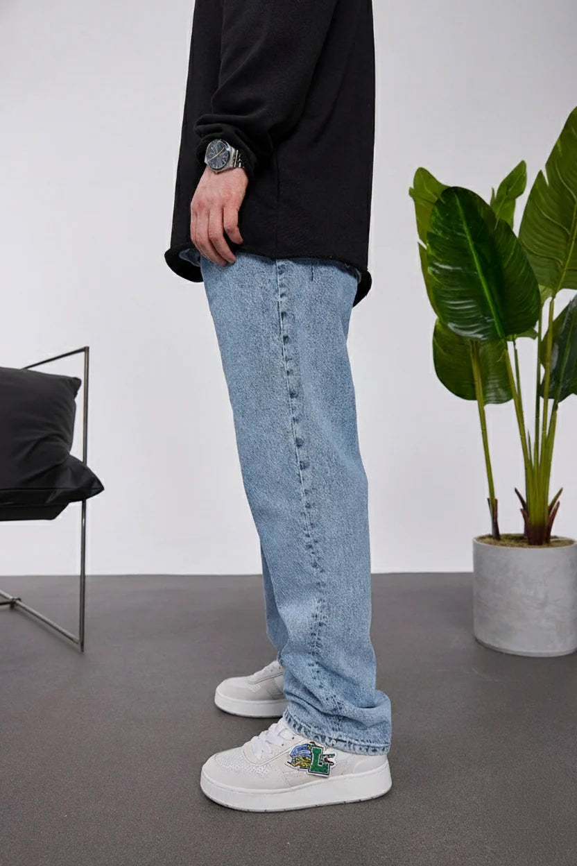 Light Blue Wash Wide Leg Fit Jeans