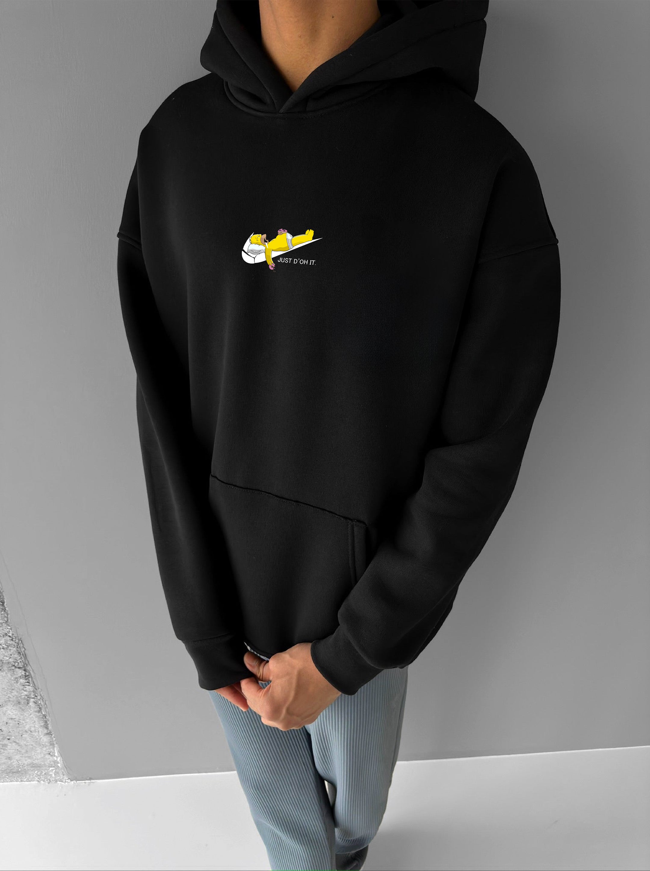 Black "Just do It" Printed Oversize Hoodie