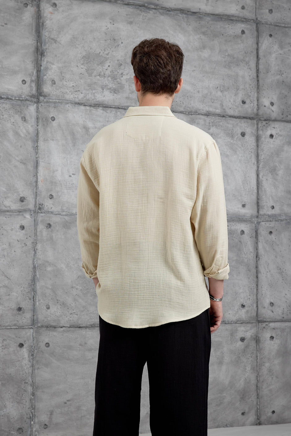 Long-Sleeve Linen Shirt Beige