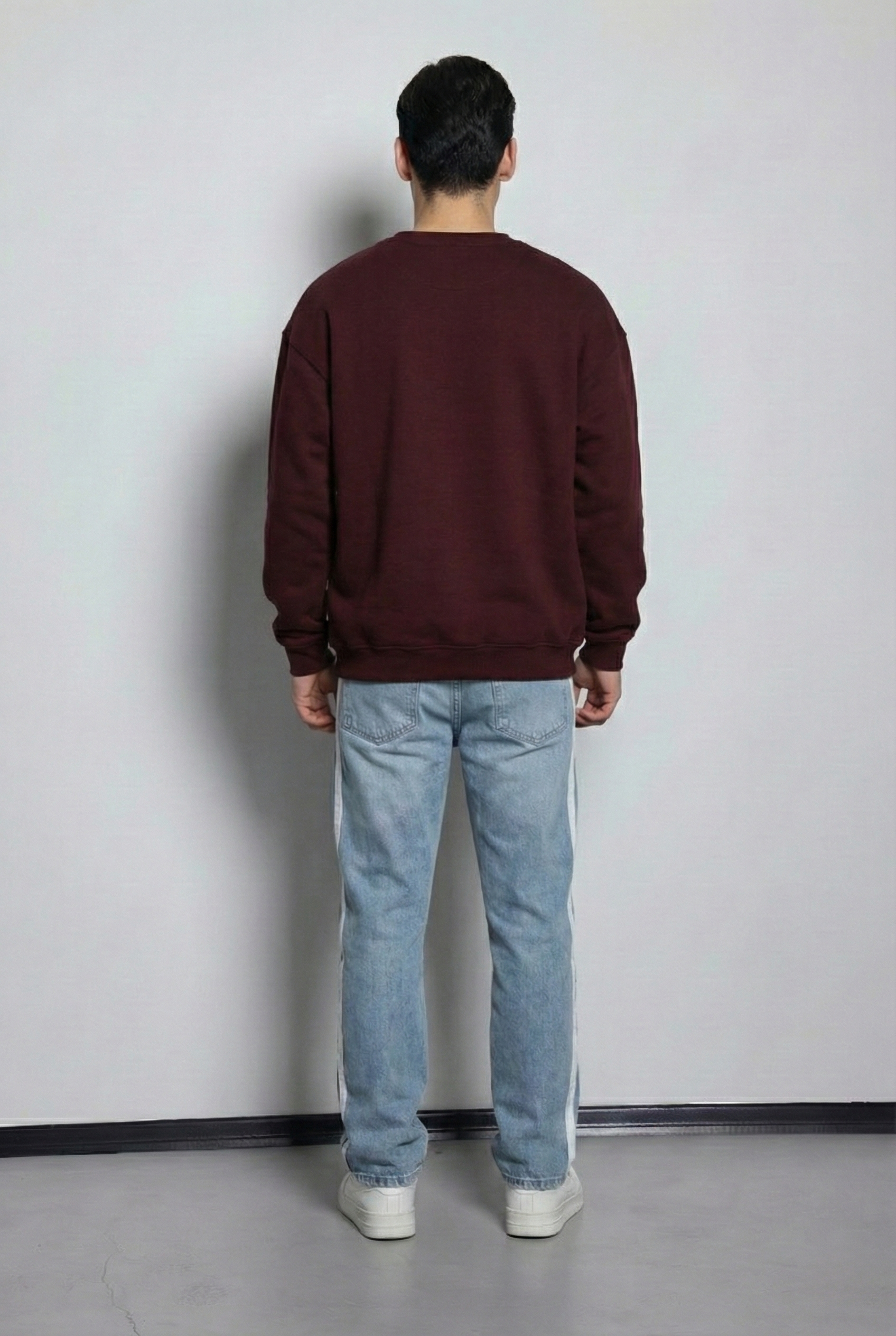 Oversize Burgundy Crew Neck Basic Sweatshirt